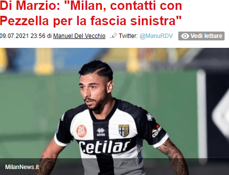 米蘭冬季計(jì)劃補(bǔ)強(qiáng)左后衛(wèi)位置，有意引進(jìn)帕里西與佩澤拉擔(dān)任特奧替補(bǔ)